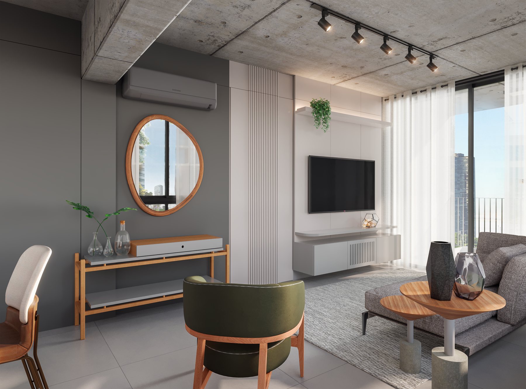 Sala de estar do apartamento no Edifício Magma