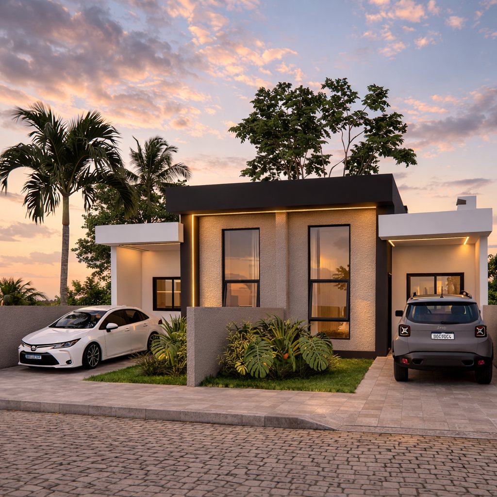 Fachada contemporânea de duas residências geminadas no Novo Passo